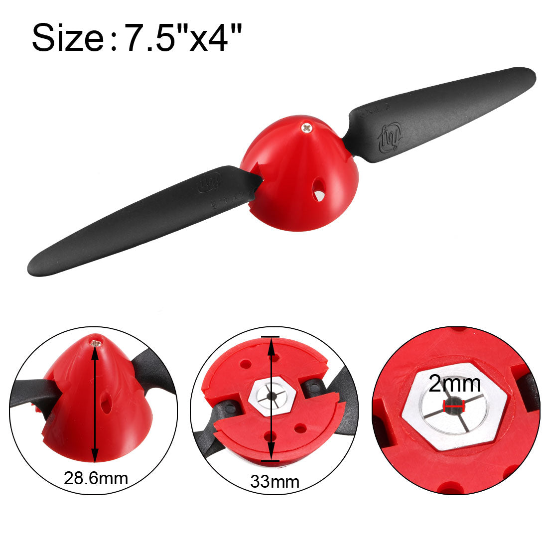 uxcell Uxcell RC Folding Propellers 7.5x4 inch Spinner Size D33xH28.6mm 2mm Motor Shaft Dia. 2-Vane for Airplane Helicopter Toy Nylon