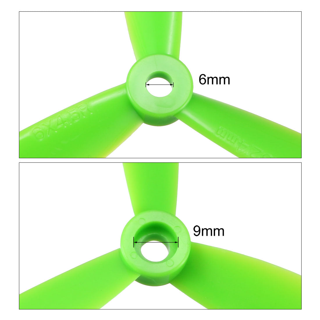 uxcell Uxcell RC Propellers  C 6045 6x4.5 Inch 3-Vane Fixed-Wing for Airplane, Nylon Green 2 Pairs with Adapter Rings