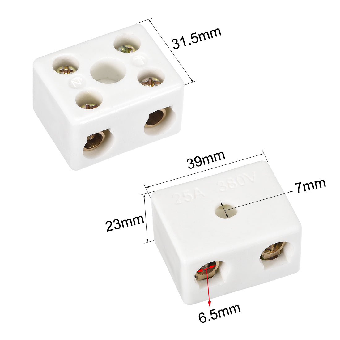 uxcell Uxcell 2 Way Ceramics Terminal Blocks High Temp Porcelain Ceramic Connectors 39x31.5x23mm for Electrical Wire Cable