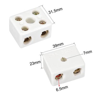 Harfington Uxcell 2 Way Ceramics Terminal Blocks High Temp Porcelain Ceramic Connectors 39x31.5x23mm for Electrical Wire Cable