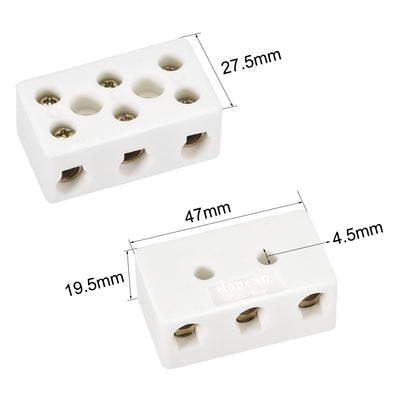 Harfington Uxcell 3 Way Ceramics Terminal Blocks High Temp Porcelain Ceramic Connectors 47x27.5x19.5mm for Electrical Wire Cable