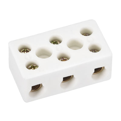 Harfington Uxcell 3 Way Ceramics Terminal Blocks High Temp Porcelain Ceramic Connectors 47x27.5x19.5mm for Electrical Wire Cable