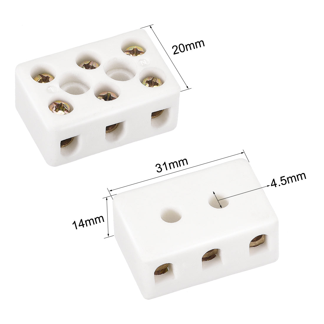 uxcell Uxcell 3 Way Ceramics Terminal Blocks High Temp Porcelain Ceramic Connectors 31x20x14mm for Electrical Wire Cable 2 Pcs