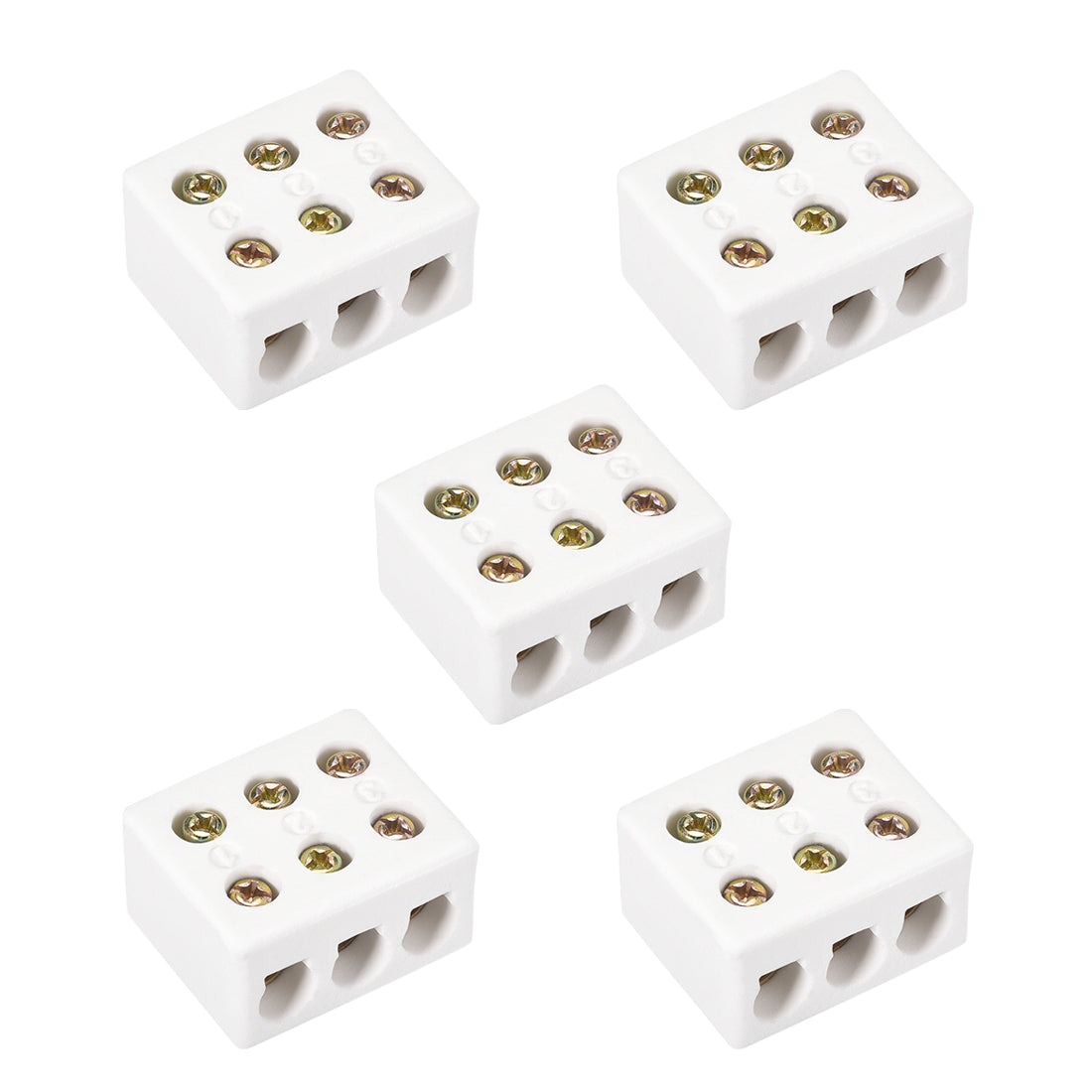 uxcell Uxcell 3 Way Ceramics Terminal Blocks High Temp Porcelain Ceramic Connectors 36x30x20mm for Electrical Wire Cable 5 Pcs