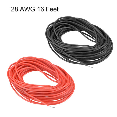 Harfington Uxcell Silicone Wire 28 AWG Electric Wire Strands of Tinned Copper Wire 16 ft Black Red