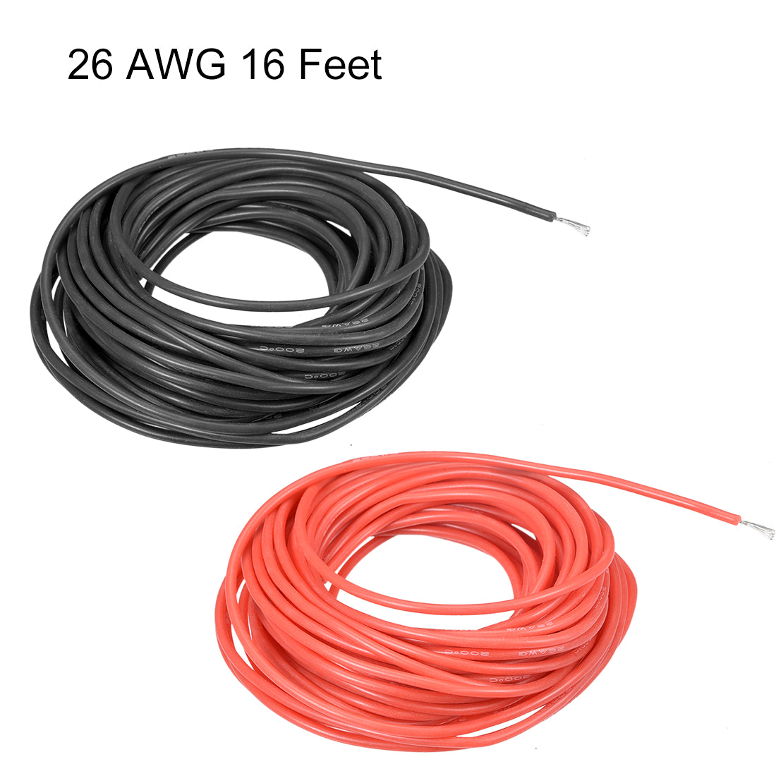 uxcell Uxcell Silicone Wire 26 AWG Electric Wire Strands of Tinned Copper Wire 16 ft Black Red