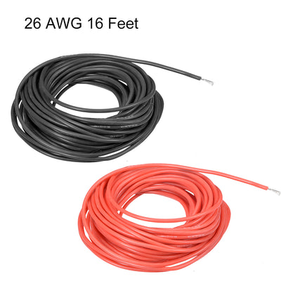 Harfington Uxcell Silicone Wire 26 AWG Electric Wire Strands of Tinned Copper Wire 16 ft Black Red