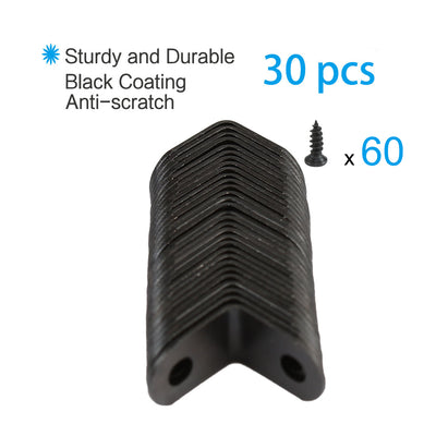 Harfington Uxcell Angle Bracket Metal Black Brace Fastener Shelf Support w Screws 12 x 12mm, 30pcs
