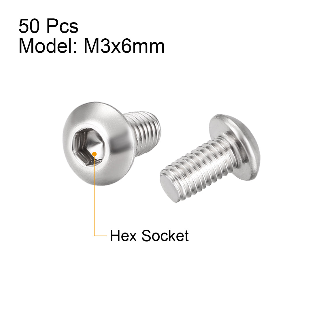 uxcell Uxcell M3x6mm Machine Screws Hex Socket Round Head Screw 304 Stainless Steel Fasteners Bolts 50pcs
