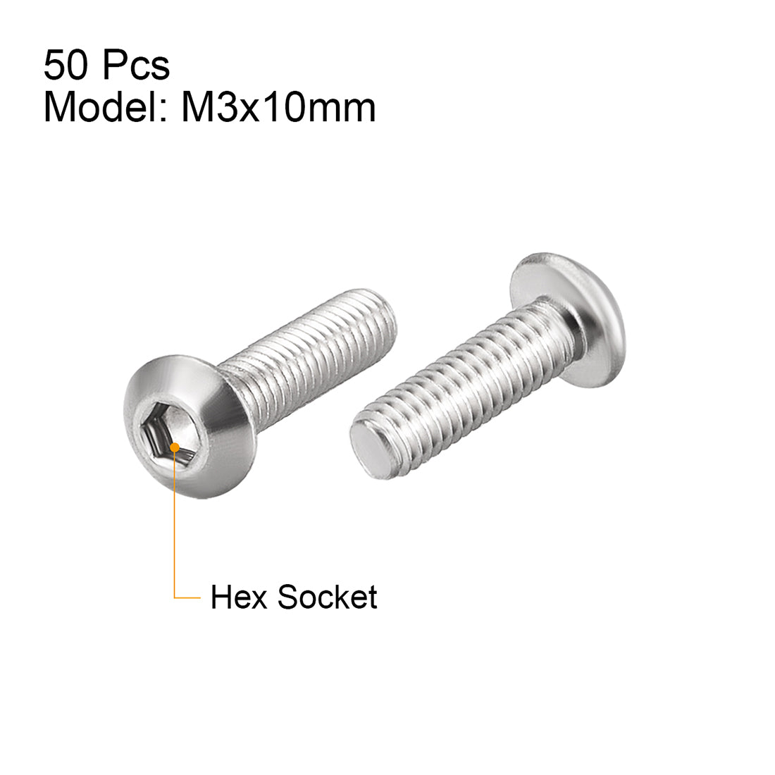 uxcell Uxcell M3x10mm Machine Screws Hex Socket Round Head Screw 304 Stainless Steel Fasteners Bolts 50pcs