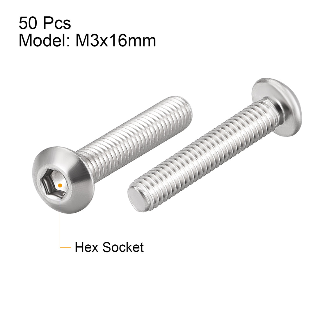 uxcell Uxcell M3x16mm Machine Screws Hex Socket Round Head Screw 304 Stainless Steel Fasteners Bolts 50pcs