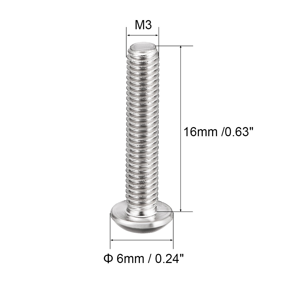 uxcell Uxcell M3x16mm Machine Screws Hex Socket Round Head Screw 304 Stainless Steel Fasteners Bolts 50pcs