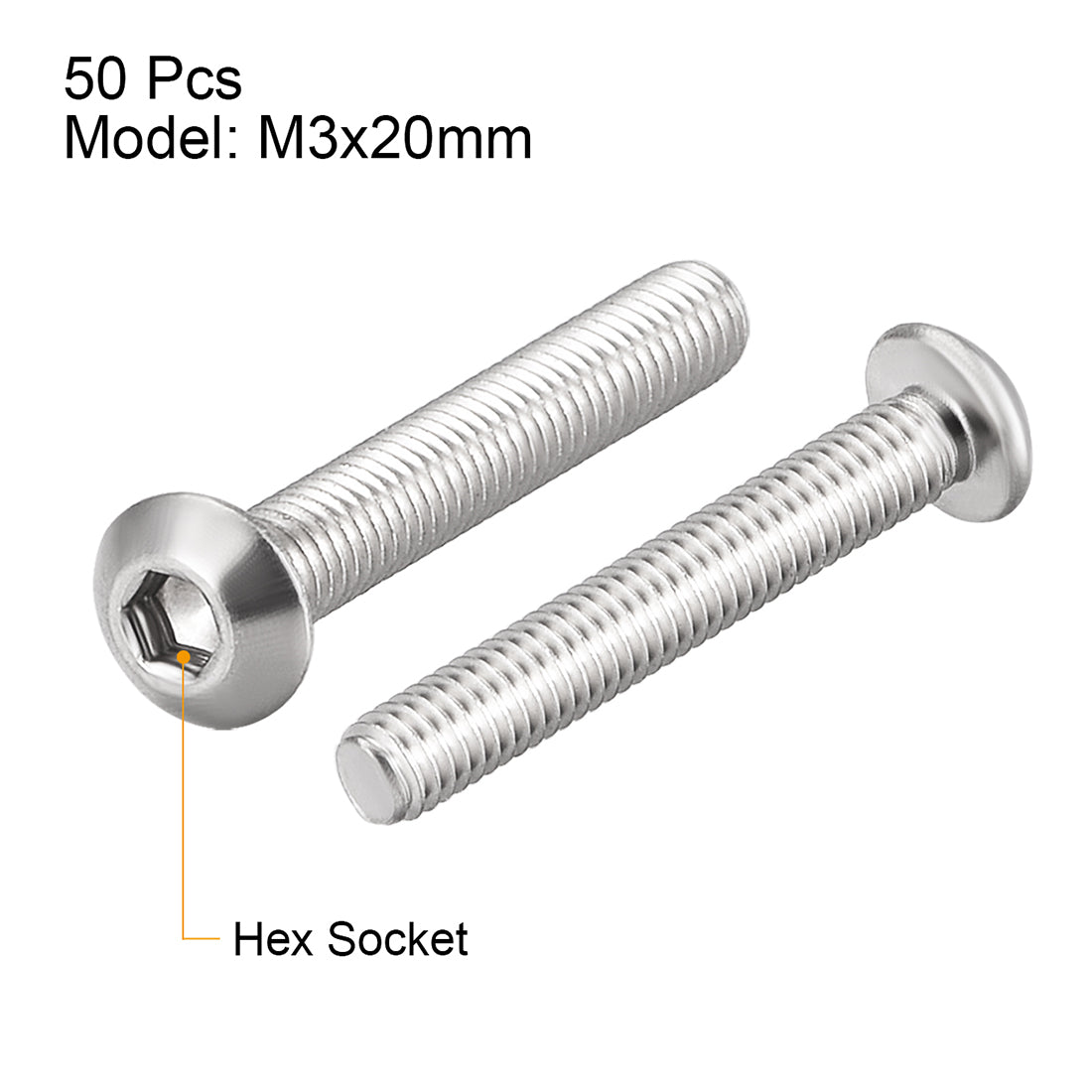 uxcell Uxcell M3x20mm Machine Screws Hex Socket Round Head Screw 304 Stainless Steel Fasteners Bolts 50pcs