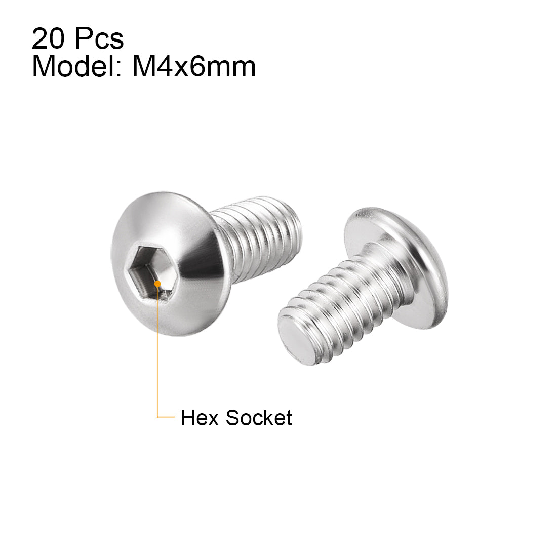 uxcell Uxcell M4x6mm Machine Screws Hex Socket Round Head Screw 304 Stainless Steel Fasteners Bolts 20pcs
