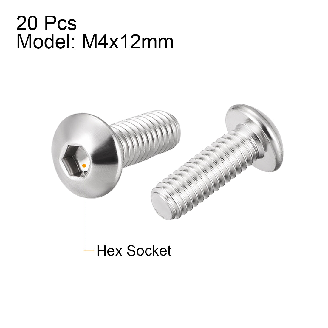 uxcell Uxcell M4x12mm Machine Screws Hex Socket Round Head Screw 304 Stainless Steel Fasteners Bolts 20pcs