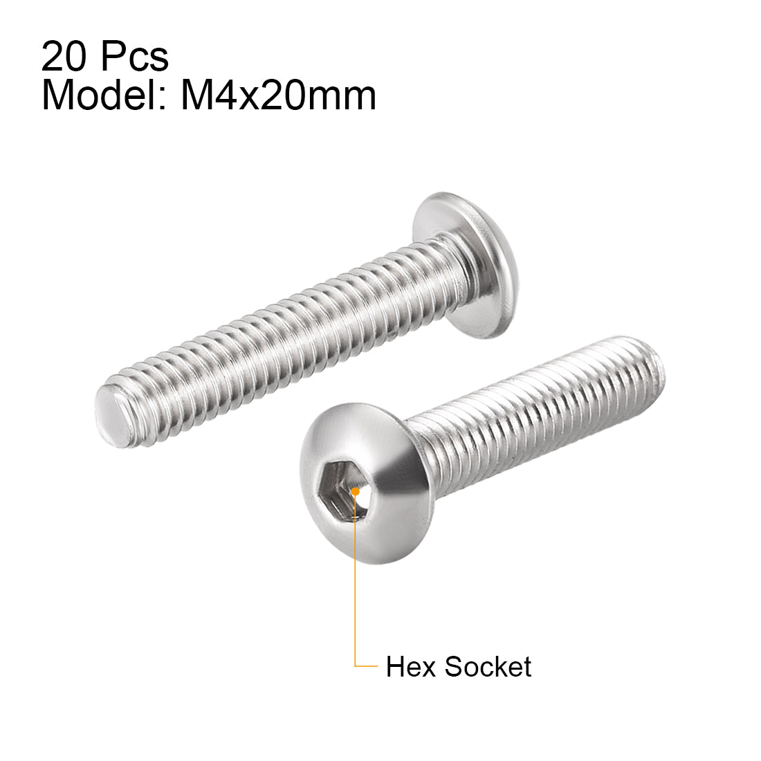 uxcell Uxcell M4x20mm Machine Screws Hex Socket Round Head Screw 304 Stainless Steel Fasteners Bolts 20pcs