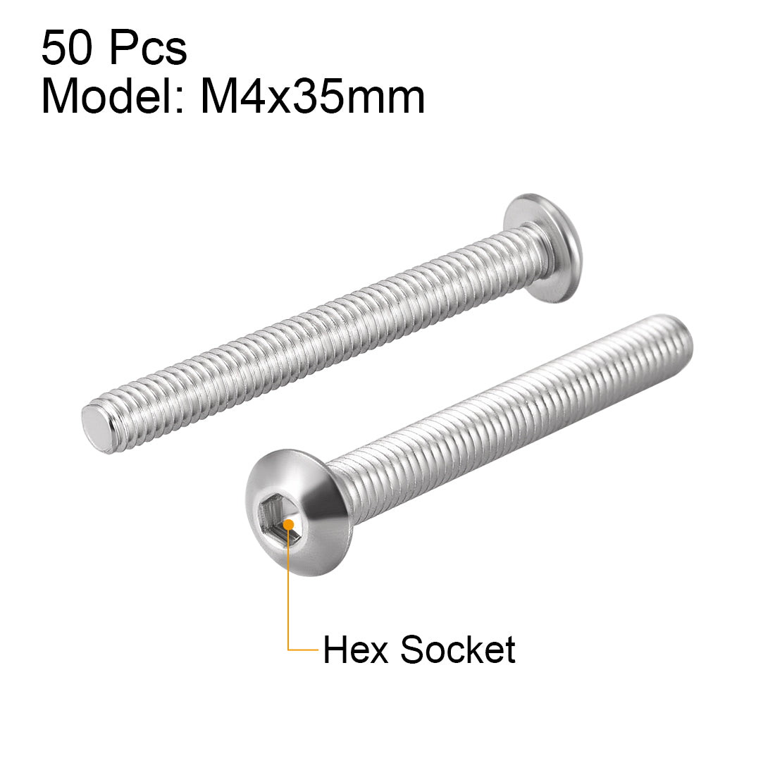 uxcell Uxcell M4x35mm Machine Screws Hex Socket Round Head Screw 304 Stainless Steel Fasteners Bolts 50pcs