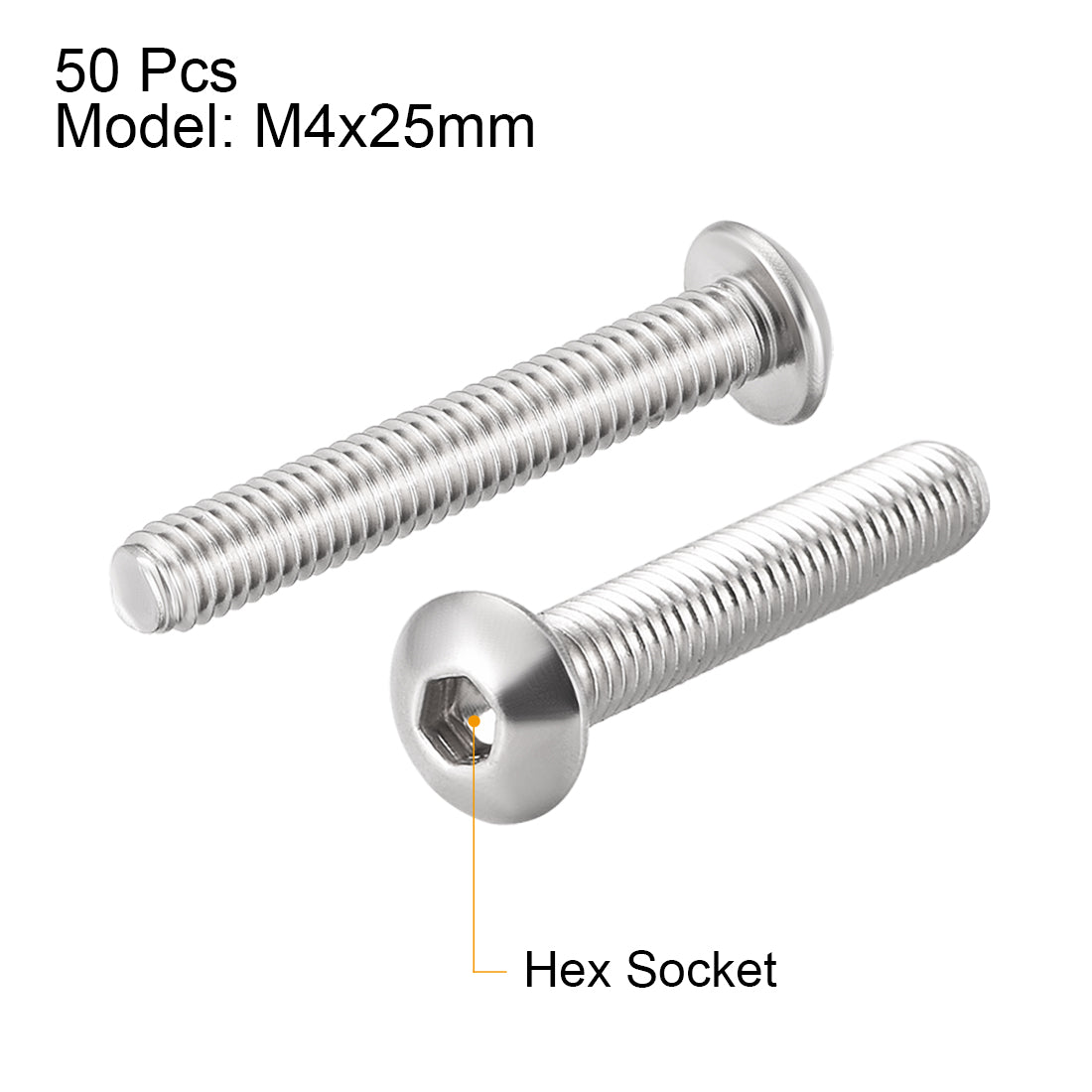 uxcell Uxcell M4x25mm Machine Screws Hex Socket Round Head Screw 304 Stainless Steel Fasteners Bolts 50pcs