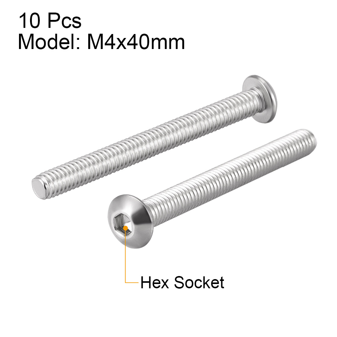 uxcell Uxcell M4x40mm Machine Screws Hex Socket Round Head Screw 304 Stainless Steel Fasteners Bolts 10pcs