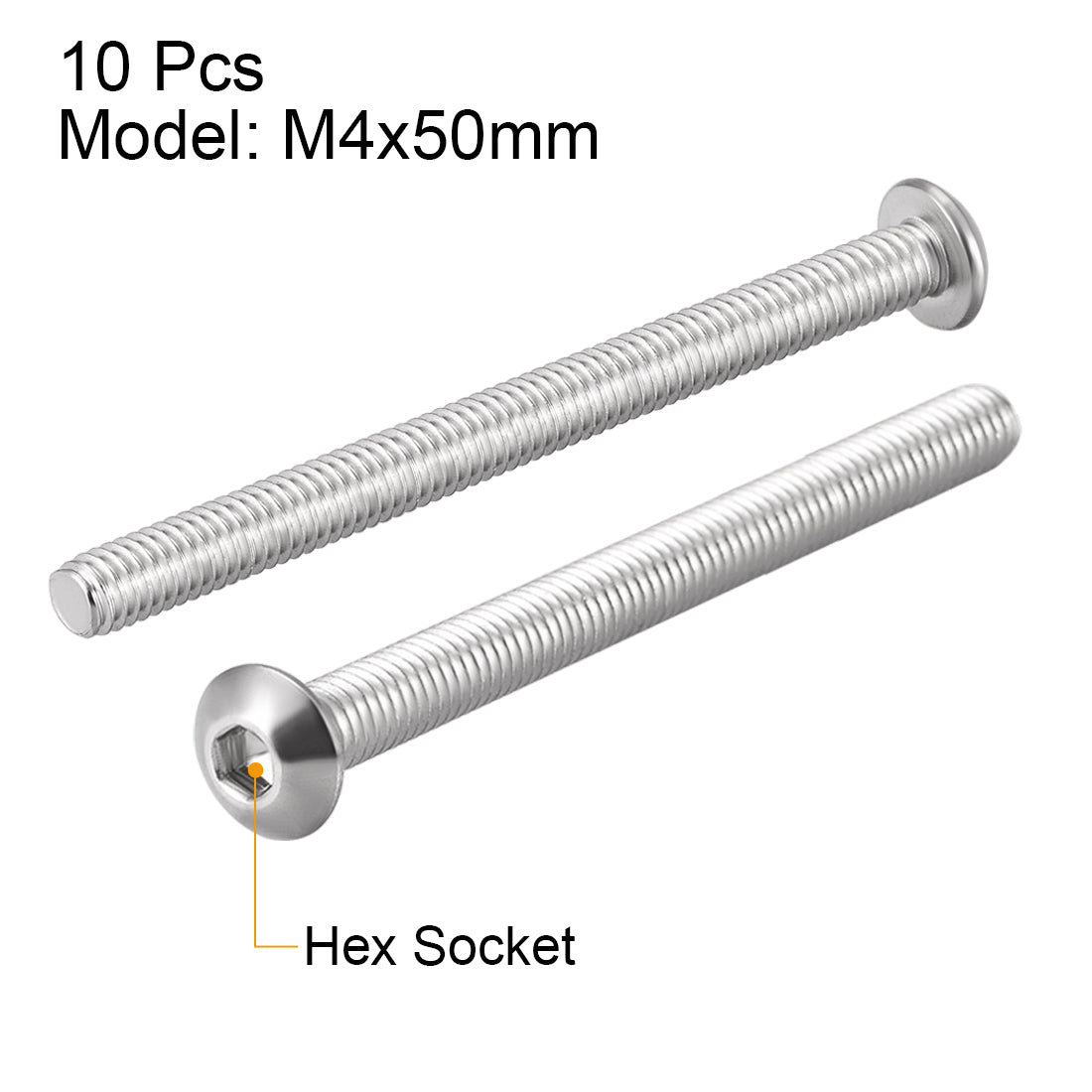 uxcell Uxcell M4x50mm Machine Screws Hex Socket Round Head Screw 304 Stainless Steel Fasteners Bolts 10pcs