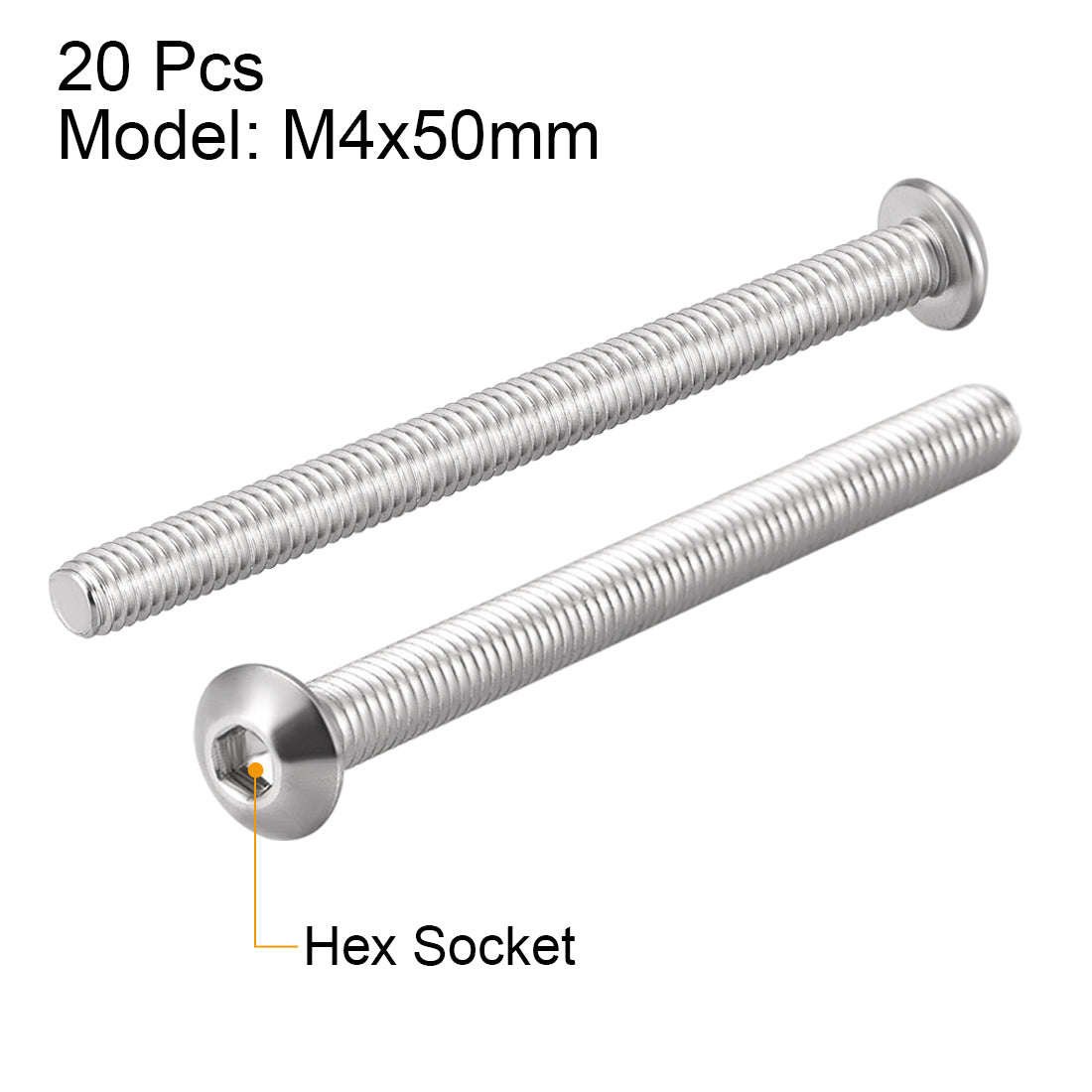 uxcell Uxcell M4x50mm Machine Screws Hex Socket Round Head Screw 304 Stainless Steel Fasteners Bolts 20pcs