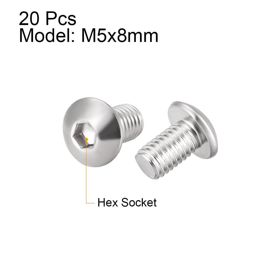 uxcell Uxcell M5x8mm Machine Screws Hex Socket Round Head Screw 304 Stainless Steel Fasteners Bolts 20pcs