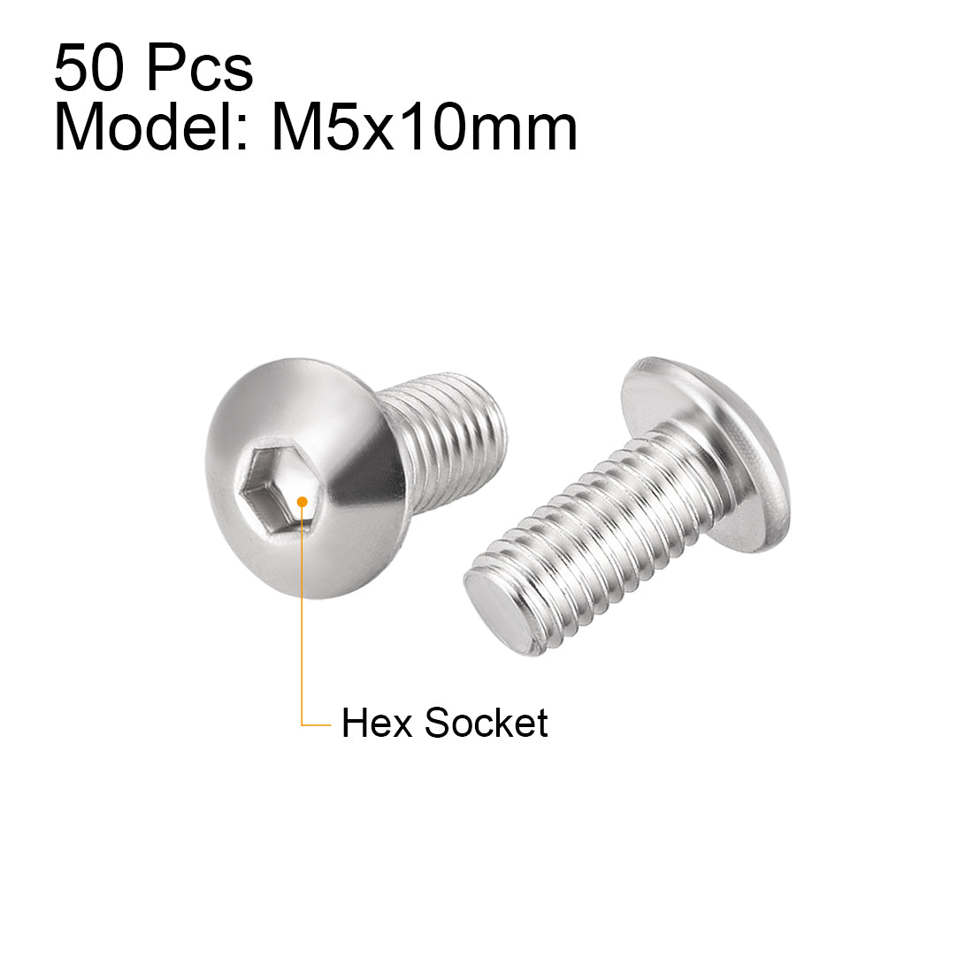 uxcell Uxcell M5x10mm Machine Screws Hex Socket Round Head Screw 304 Stainless Steel Fasteners Bolts 50pcs