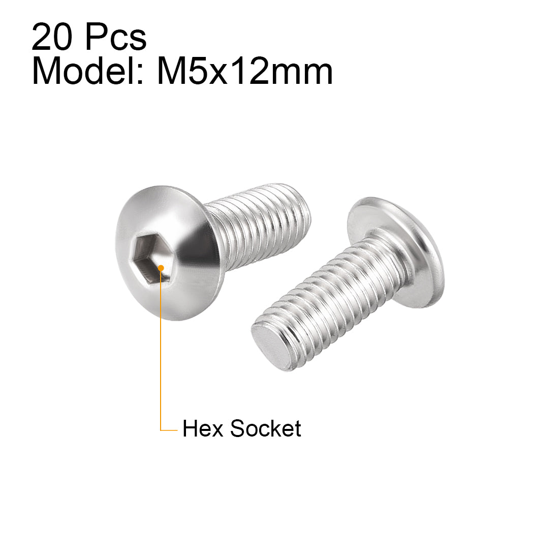 uxcell Uxcell M5x12mm Machine Screws Hex Socket Round Head Screw 304 Stainless Steel Fasteners Bolts 20pcs