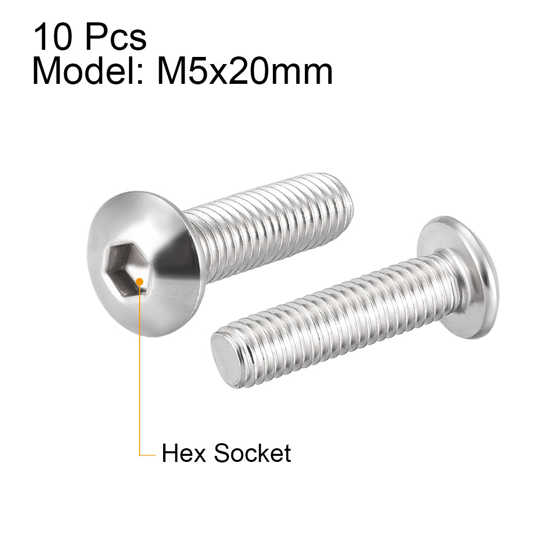 uxcell Uxcell M5x20mm Machine Screws Hex Socket Round Head Screw 304 Stainless Steel Fasteners Bolts 10pcs