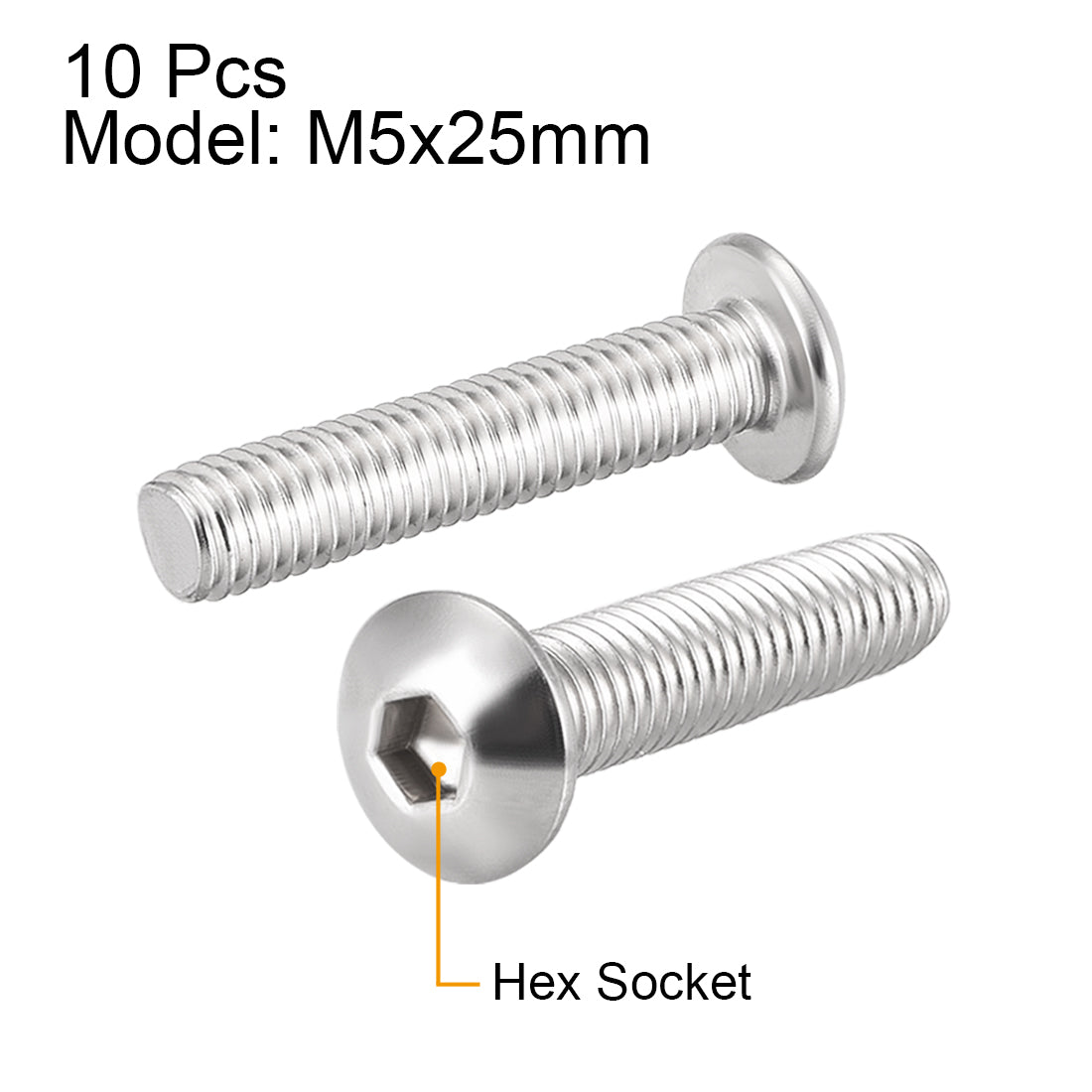 uxcell Uxcell M5x25mm Machine Screws Hex Socket Round Head Screw 304 Stainless Steel Fasteners Bolts 10pcs