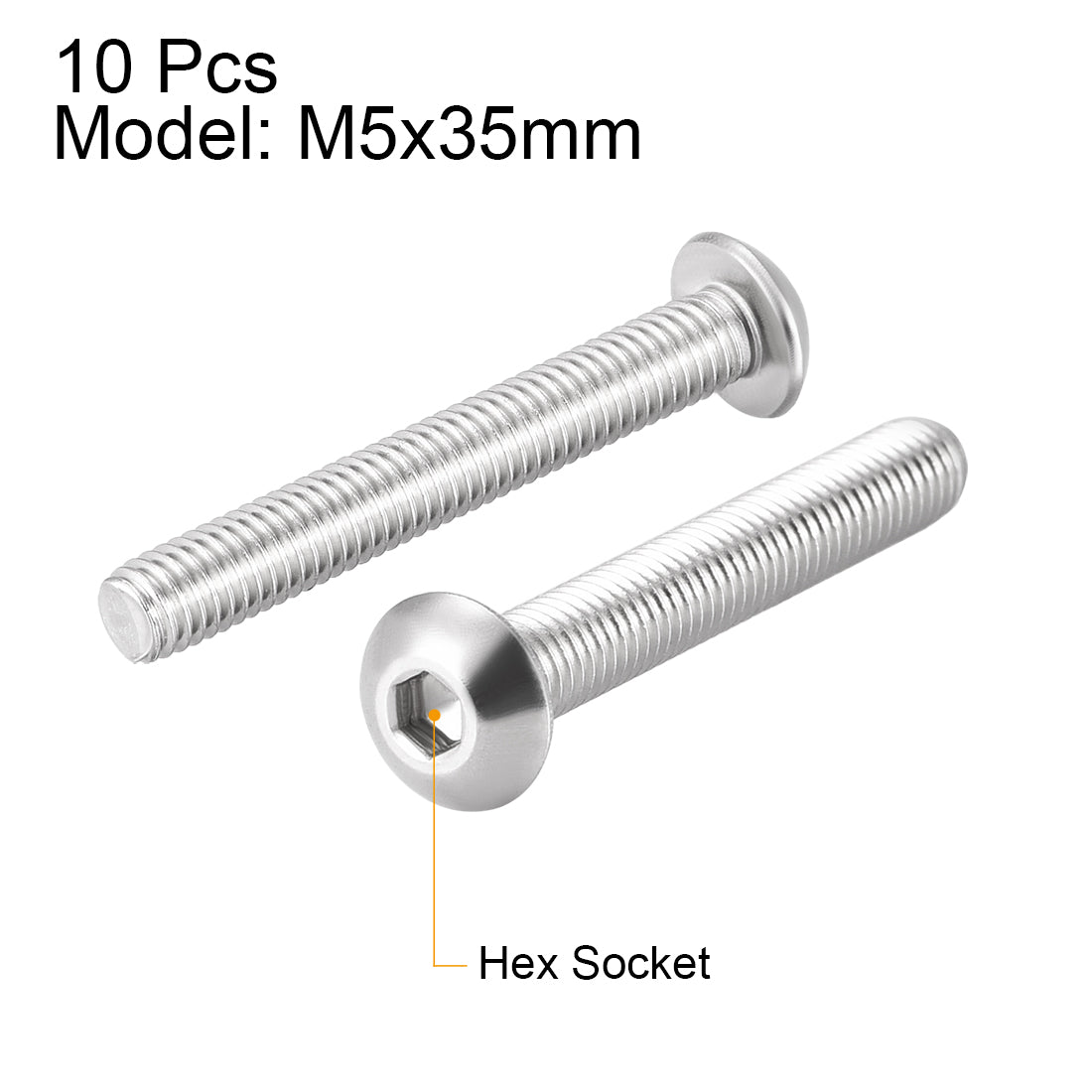 uxcell Uxcell M5x35mm Machine Screws Hex Socket Round Head Screw 304 Stainless Steel Fasteners Bolts 10pcs