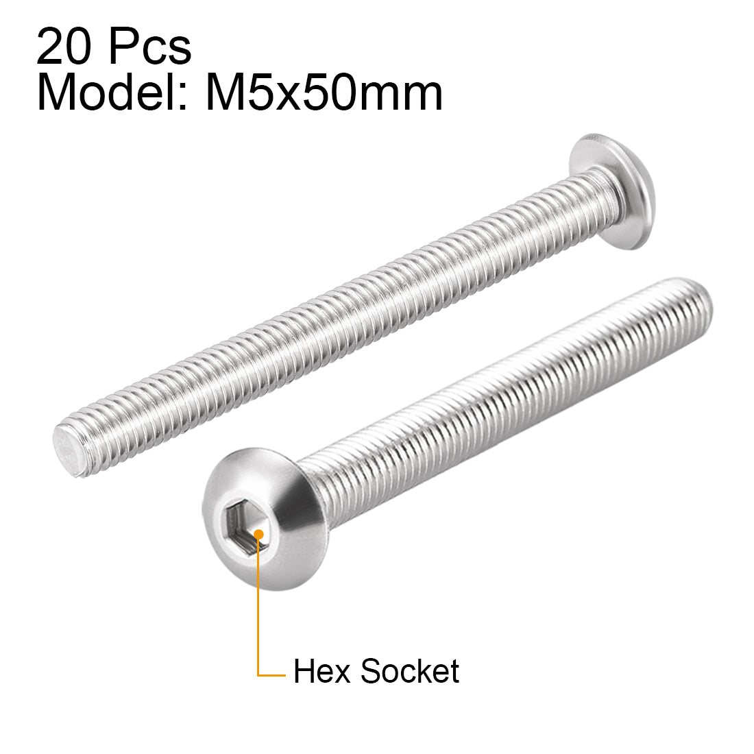 uxcell Uxcell M5x50mm Machine Screws Hex Socket Round Head Screw 304 Stainless Steel Fasteners Bolts 20pcs