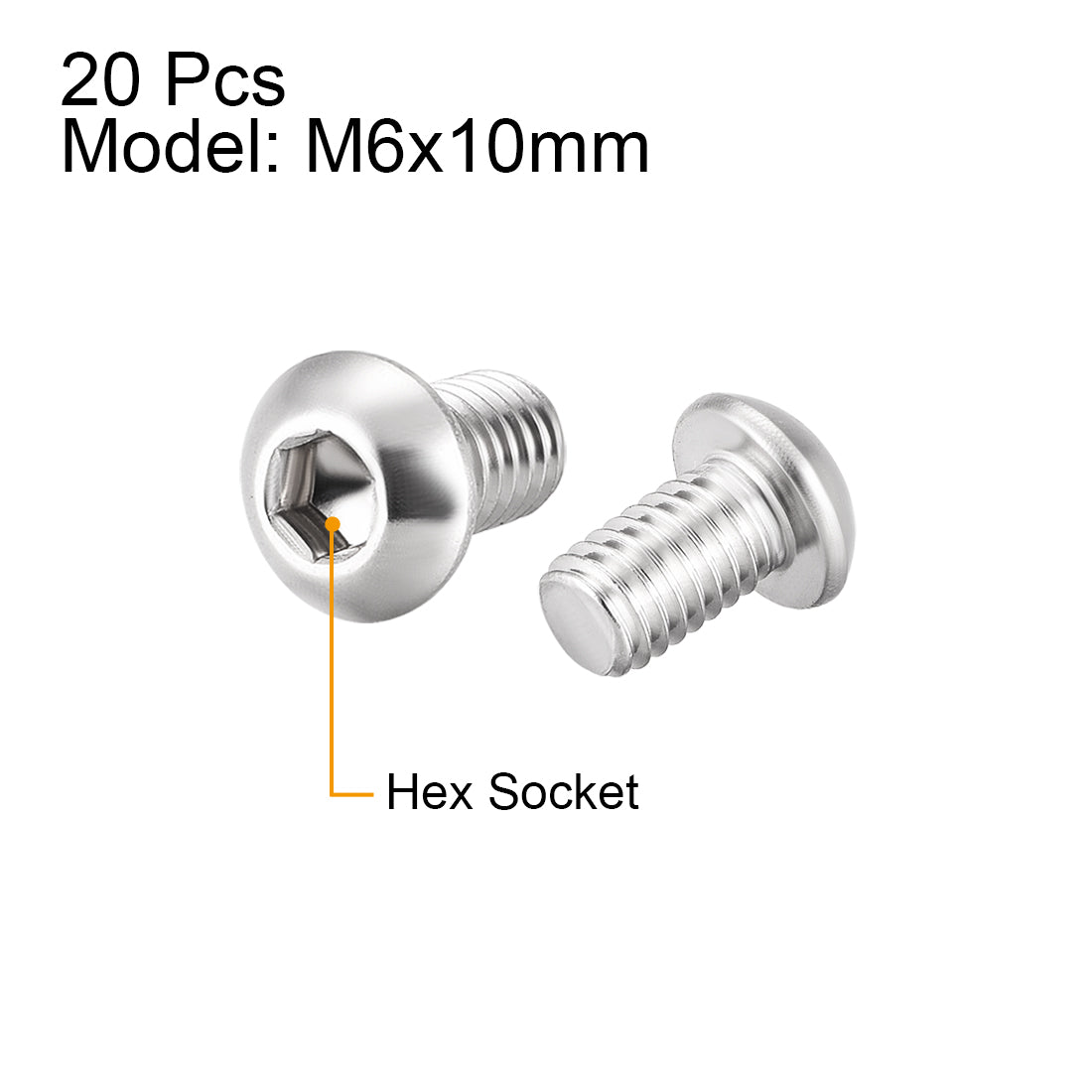 uxcell Uxcell M6x10mm Machine Screws Hex Socket Round Head Screw 304 Stainless Steel Fasteners Bolts 20pcs