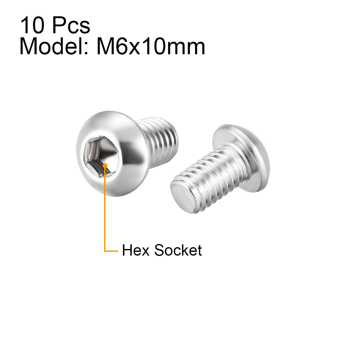 uxcell Uxcell M6x10mm Machine Screws Hex Socket Round Head Screw 304 Stainless Steel Fasteners Bolts 10pcs