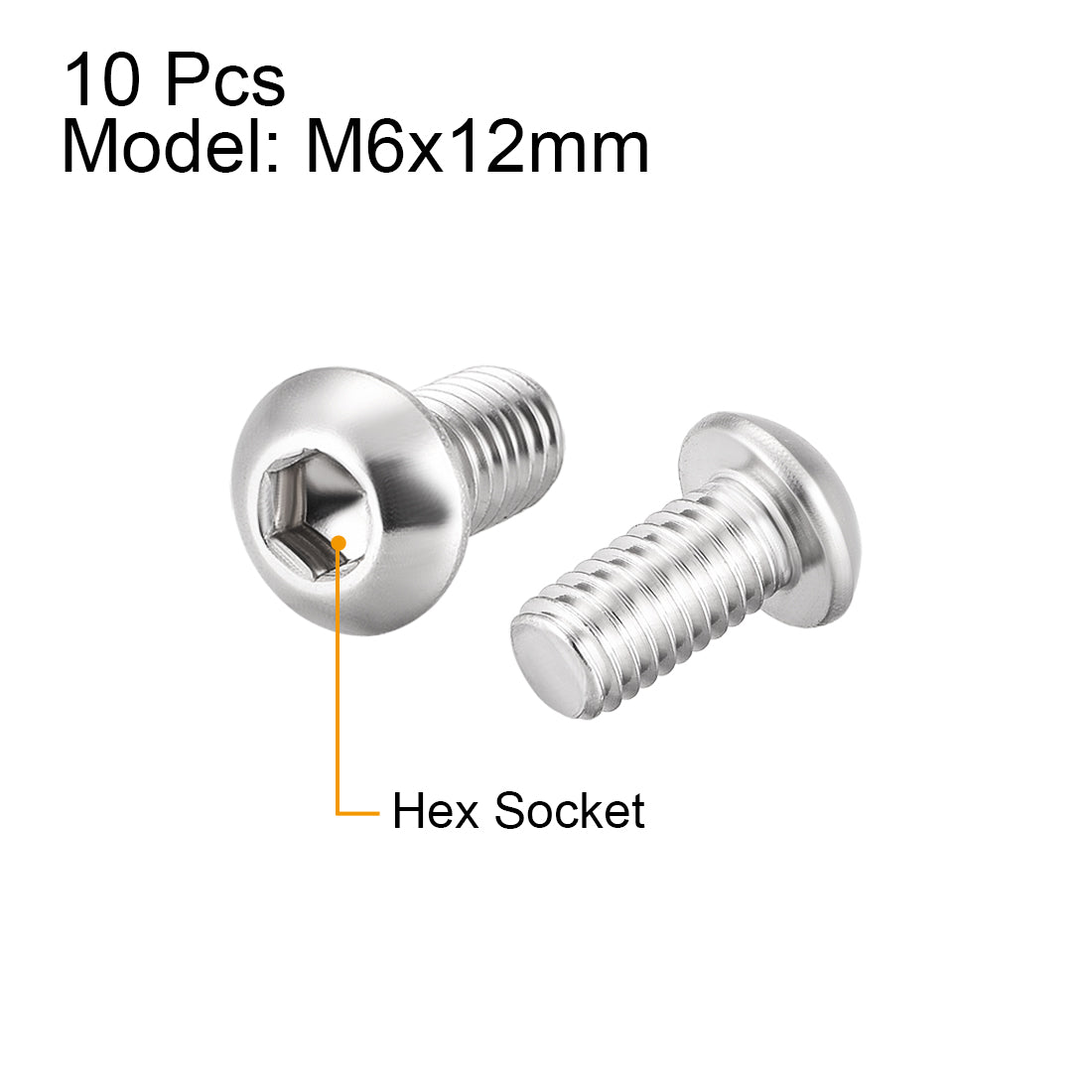 uxcell Uxcell M6x12mm Machine Screws Hex Socket Round Head Screw 304 Stainless Steel Fasteners Bolts 10pcs