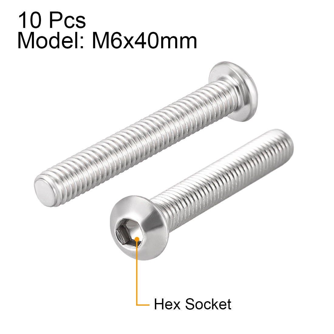 uxcell Uxcell M6x40mm Machine Screws Hex Socket Round Head Screw 304 Stainless Steel Fasteners Bolts 10pcs