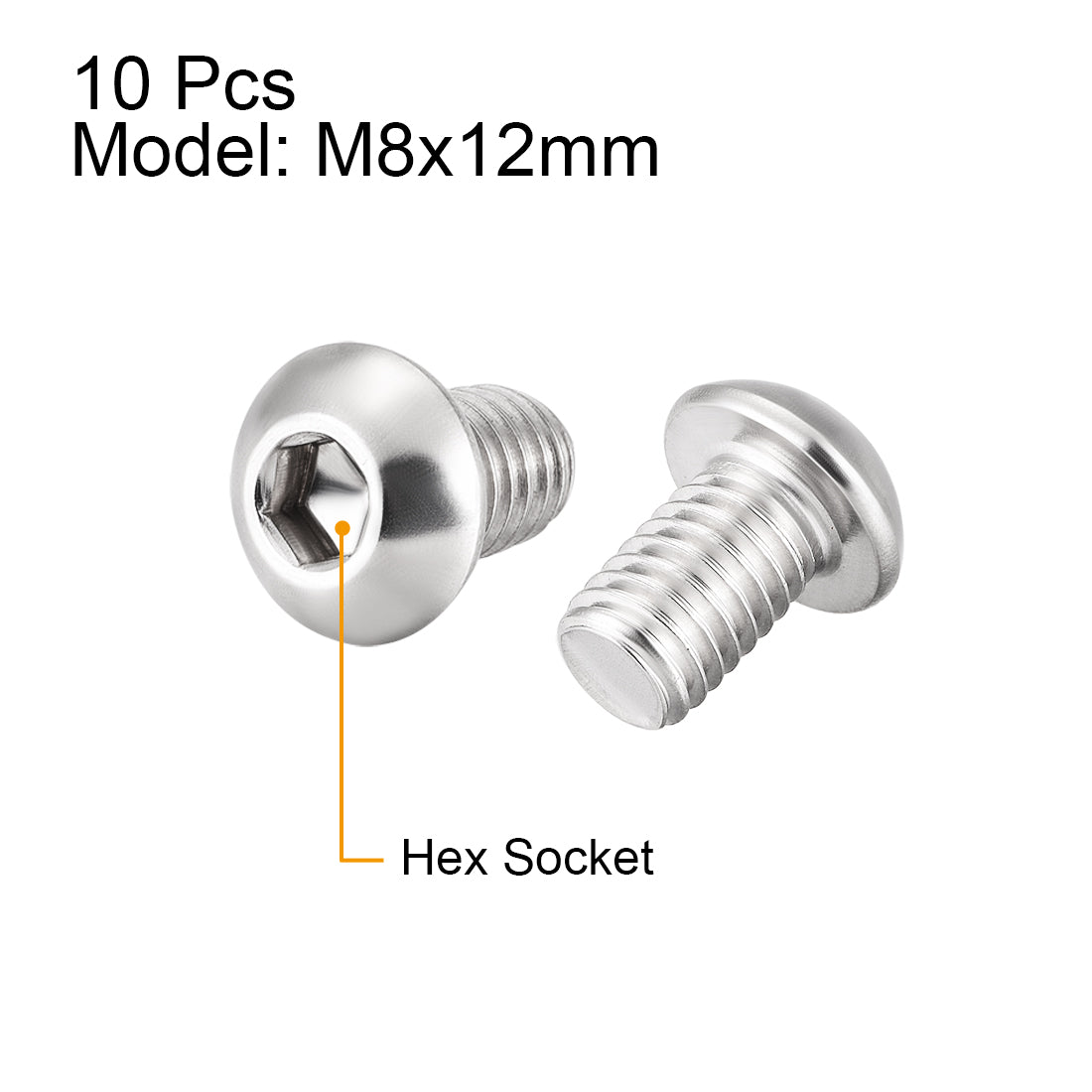 uxcell Uxcell M8x12mm Machine Screws Hex Socket Round Head Screw 304 Stainless Steel Fasteners Bolts 10pcs