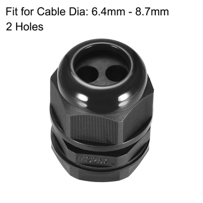 Harfington Uxcell M25 Cable Gland 2 Holes Waterproof IP68 Nylon Joint Adjustable Locknut for 6.4-8.7mm Dia Wire