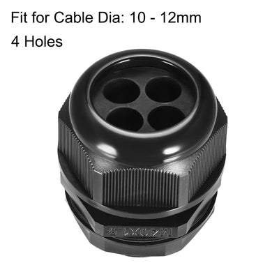 Harfington Uxcell M40 Cable Gland 4 Holes Waterproof IP68 Nylon Joint Adjustable Locknut for 10-12mm Dia Wire