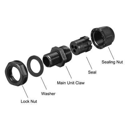 Harfington Uxcell M16 Cable Gland 3 Holes Waterproof IP68 Nylon Joint Adjustable Locknut for 3-4.2mm Dia Wire