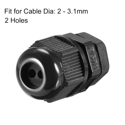 Harfington Uxcell PG7 Cable Gland 2 Holes Waterproof IP68 Nylon Joint Adjustable Locknut for 2-3.1mm Dia Wire