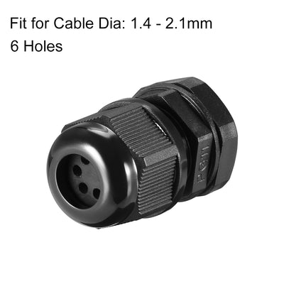Harfington Uxcell PG11 Cable Gland 6 Holes Waterproof IP68 Nylon Joint Adjustable Locknut for 1.4-2.1mm Dia Wire