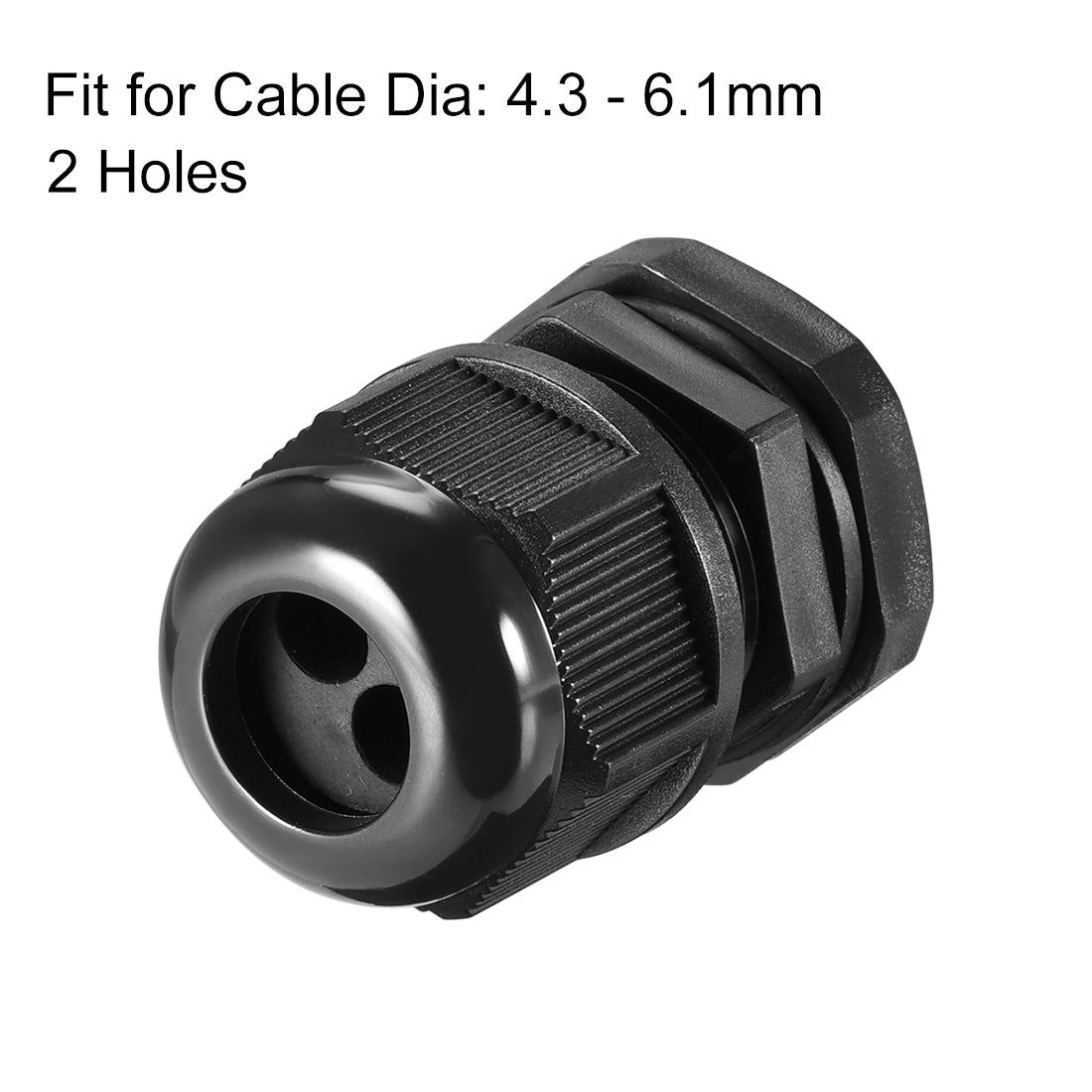 uxcell Uxcell PG16 Cable Gland 2 Holes Waterproof IP68 Nylon Joint Adjustable Locknut for 4.3-6.1mm Dia Wire