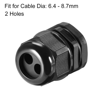 Harfington Uxcell PG21 Cable Gland 2 Holes Waterproof IP68 Nylon Joint Adjustable Locknut for 6.4-8.7mm Dia Wire