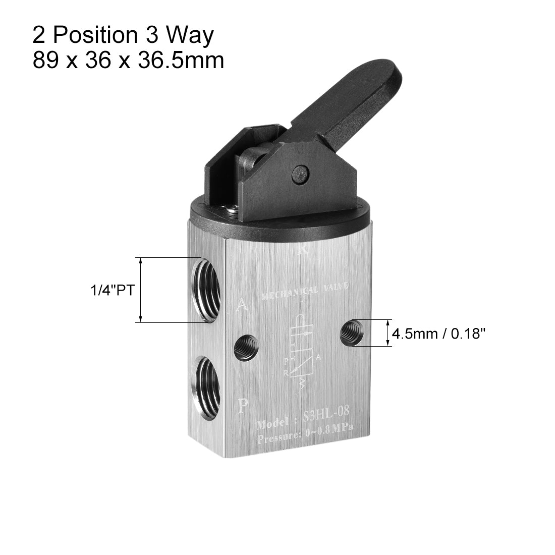 uxcell Uxcell S3HL-08 2 Position 3 Way 1/4" PT Manual Hand Pull Pneumatic Solenoid Mechanical Valve 2pcs