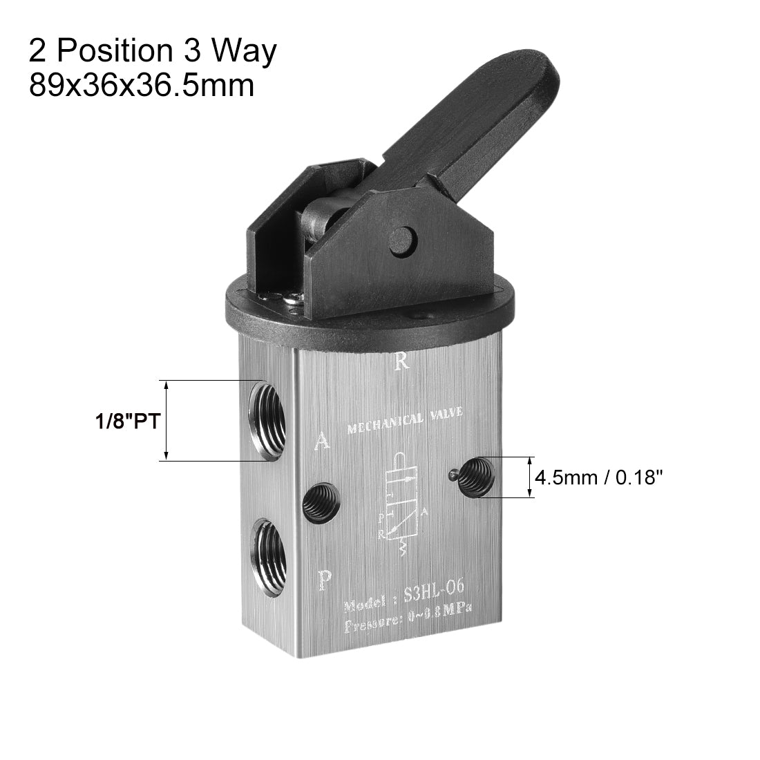 uxcell Uxcell S3HL-06 2 Position 3 Way 1/8" PT Manual Hand Pull Pneumatic Solenoid Mechanical Valve