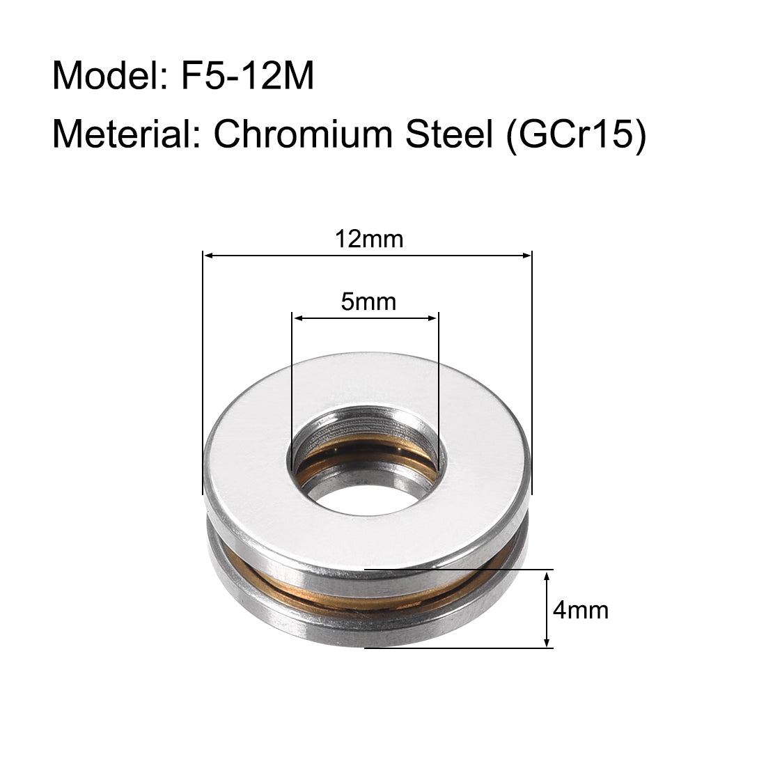 uxcell Uxcell F5-12M Miniature Thrust Ball Bearings 5x12x4mm Chrome Steel with Washers 2 Pcs