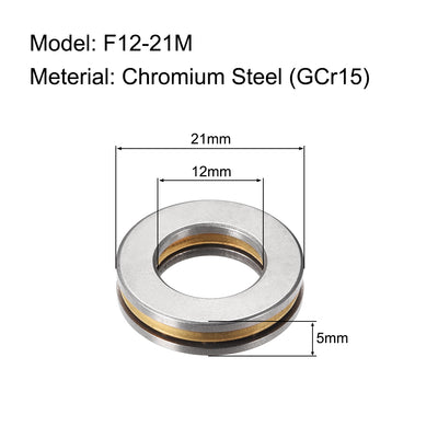 Harfington Uxcell F12-21M Miniature Thrust Ball Bearings 12x21x5mm Chrome Steel with Washers 2 Pcs