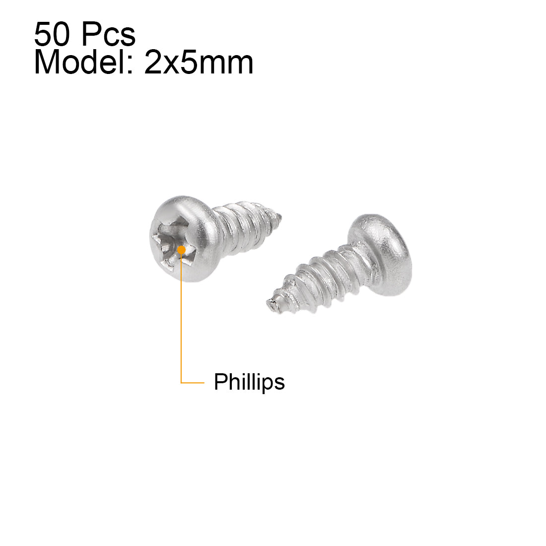 uxcell Uxcell M2x5mm Self Tapping Screws Phillips Pan Head Screw 316 Stainless Steel Fasteners Bolts 50Pcs