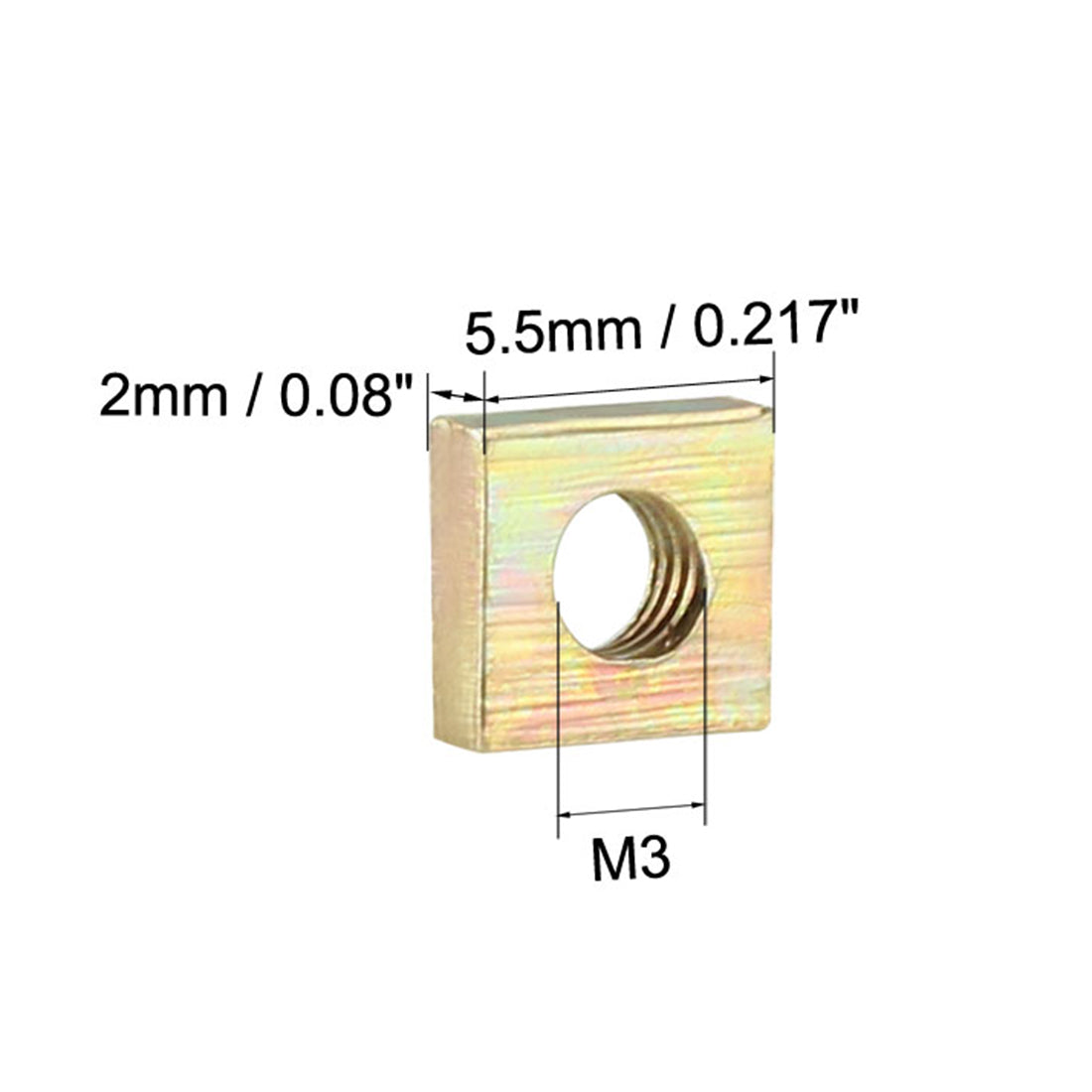 uxcell Uxcell Square Nuts, M3x5.5mmx2mm Yellow Zinc Plated Metric Coarse Thread Assortment Kit, 100 Pcs
